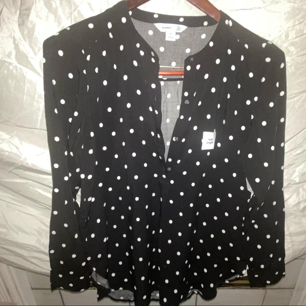 Nwt Medium Old Navy Black With White Polka Dots Tunic Length Top